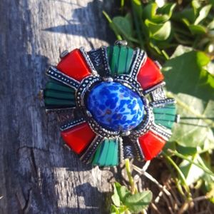 Vtg Ornate Scottish Faux Lapis Cor Miracle Brooch